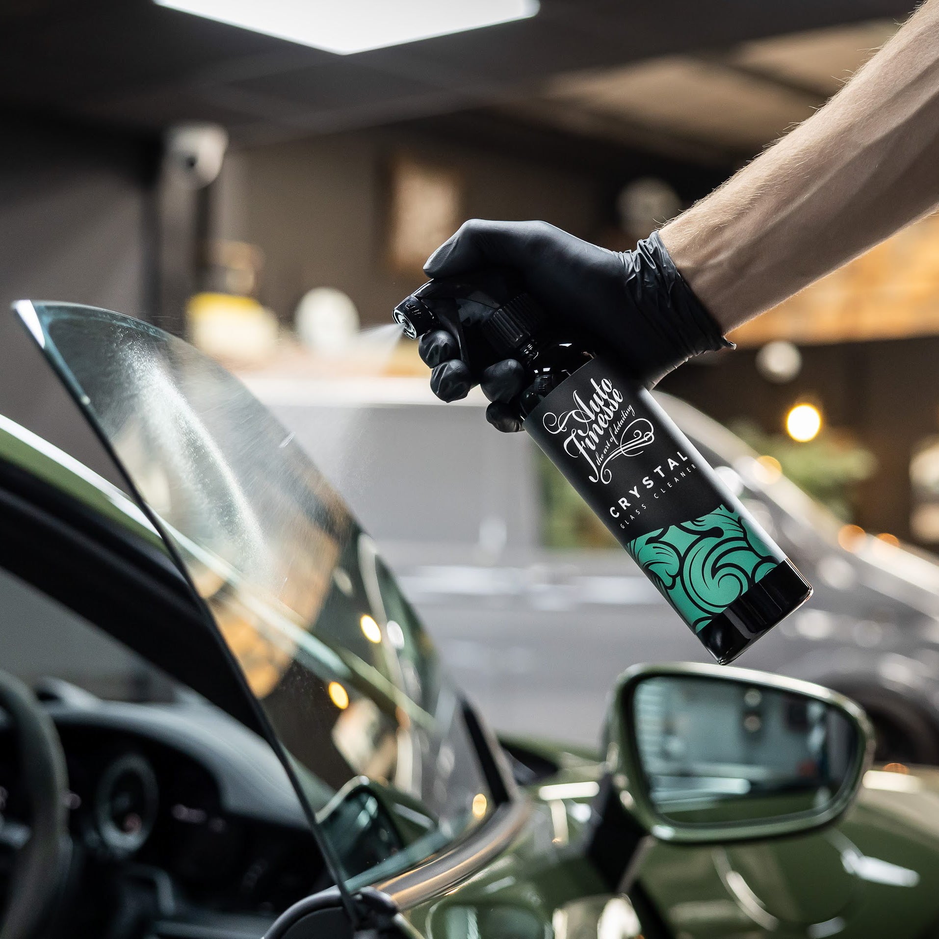 Crystal Car Glass Cleaner in use on Car window