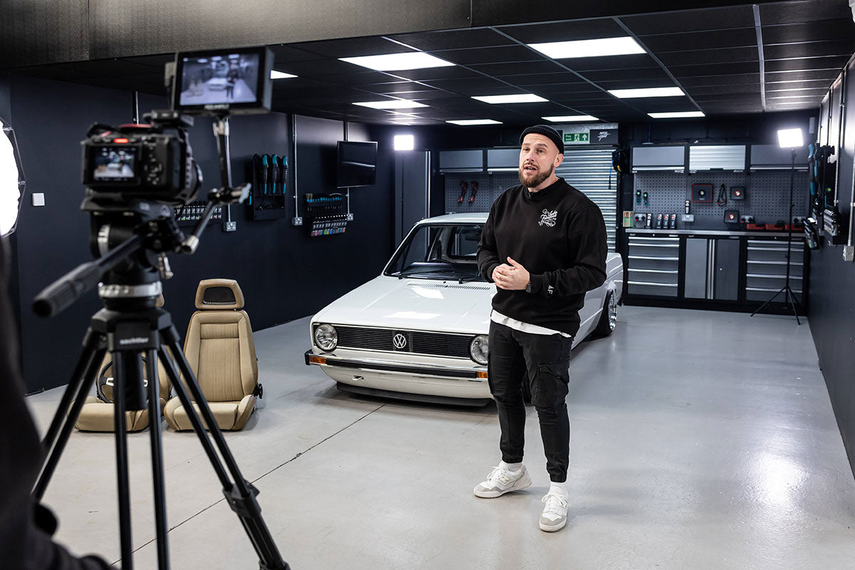 Car detailing video shoot in professional garage
