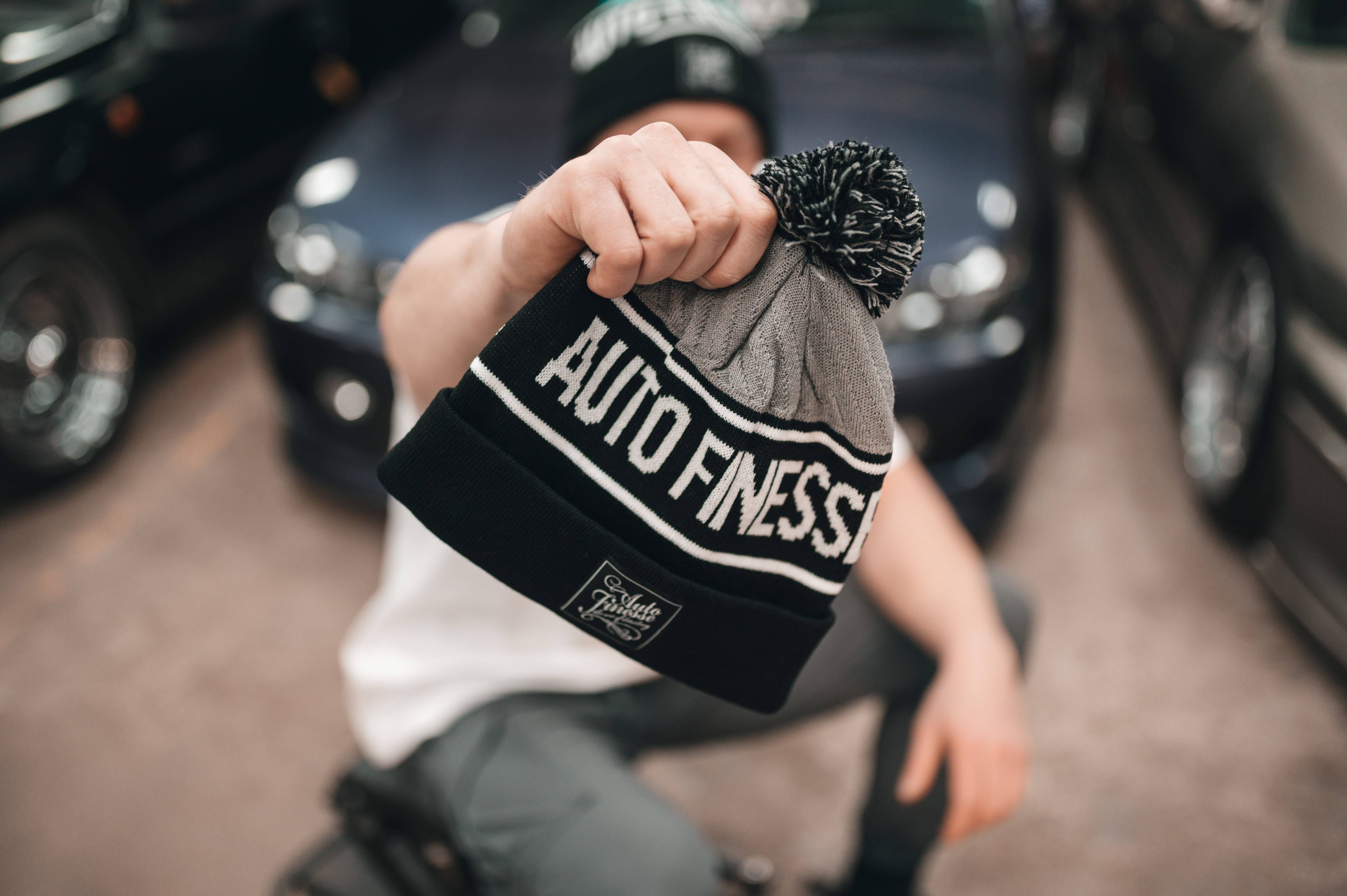 Bobble Knitted Beanie - Signature Teal & Grey Colour