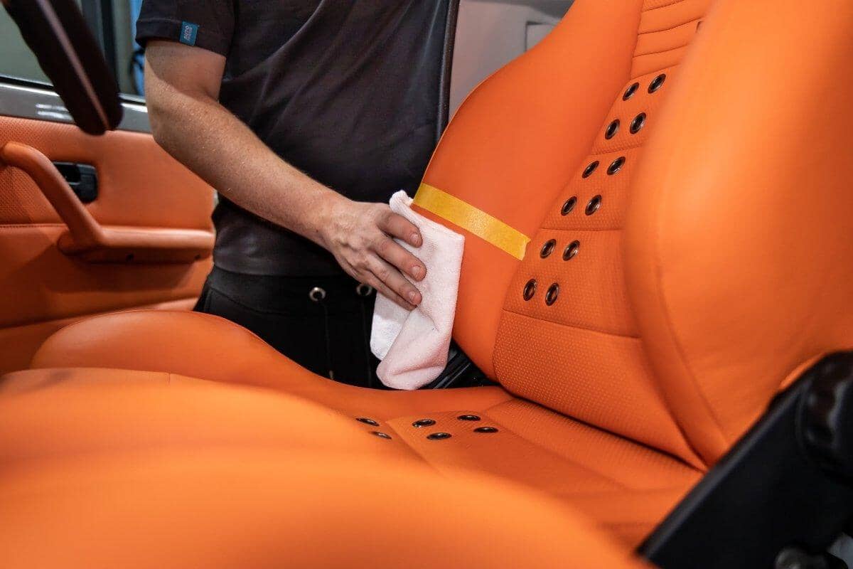 Applying Hide Car Leather Cleaner
