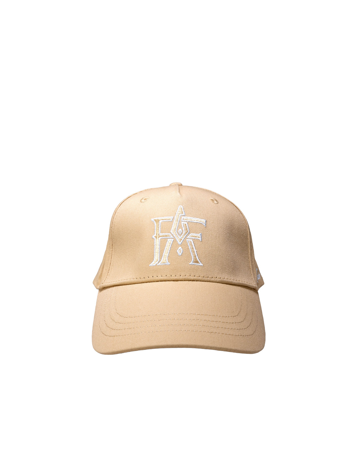 Beige detailers baseball cap with a logo on a white background
