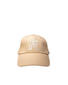 Beige detailers baseball cap with a logo on a white background