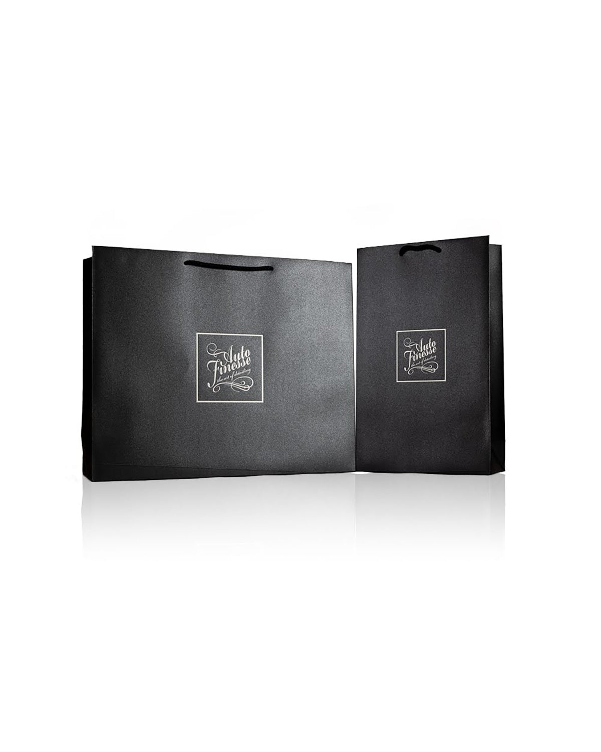 Black promotional folder with a logo on a white background