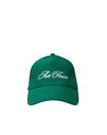 Green detailers baseball cap with white text on a white background