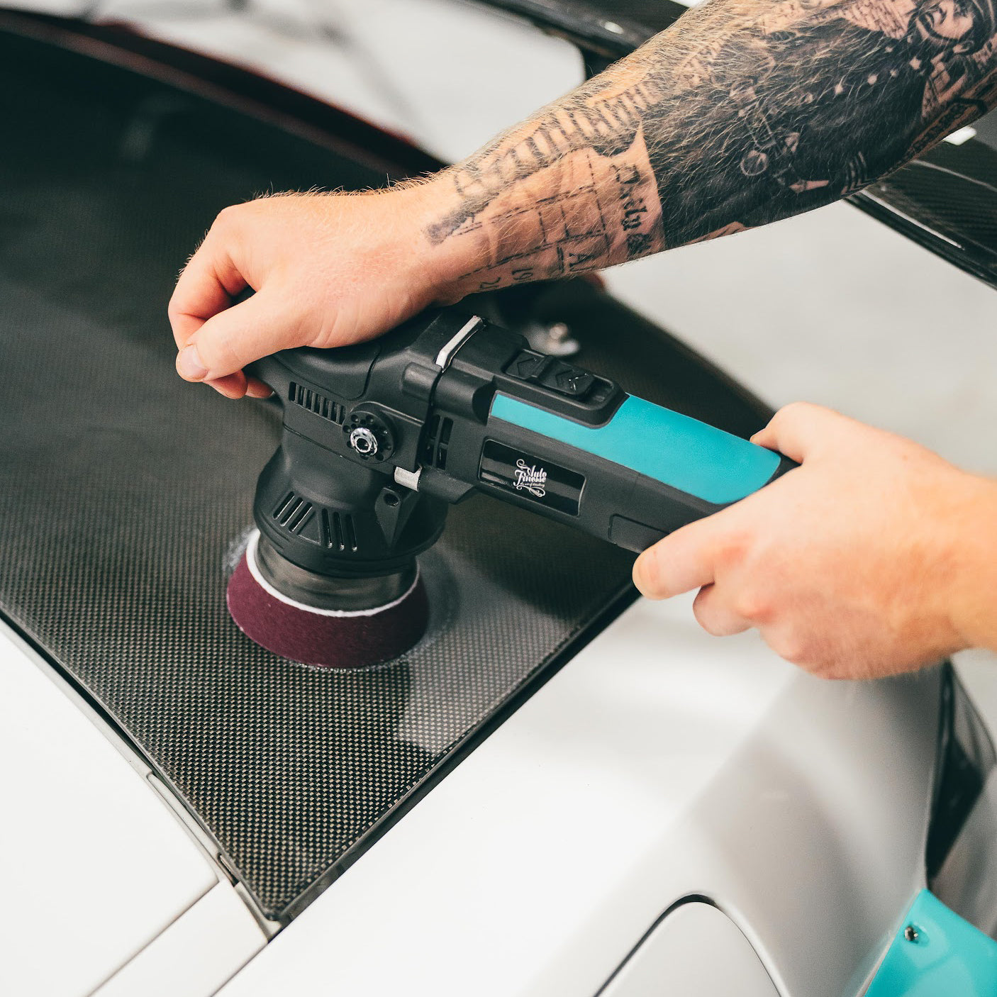 Heavy Cutting Spot Pad In Use With Machine Polisher