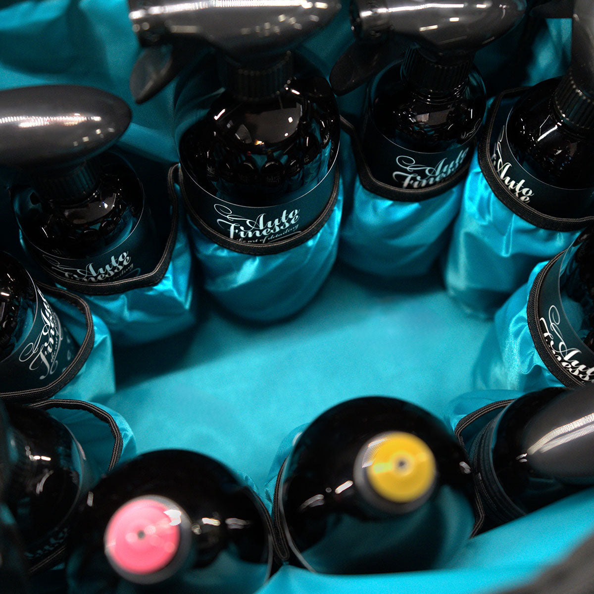 Detailing products inside the Auto Finesse Detailers Kit Bag