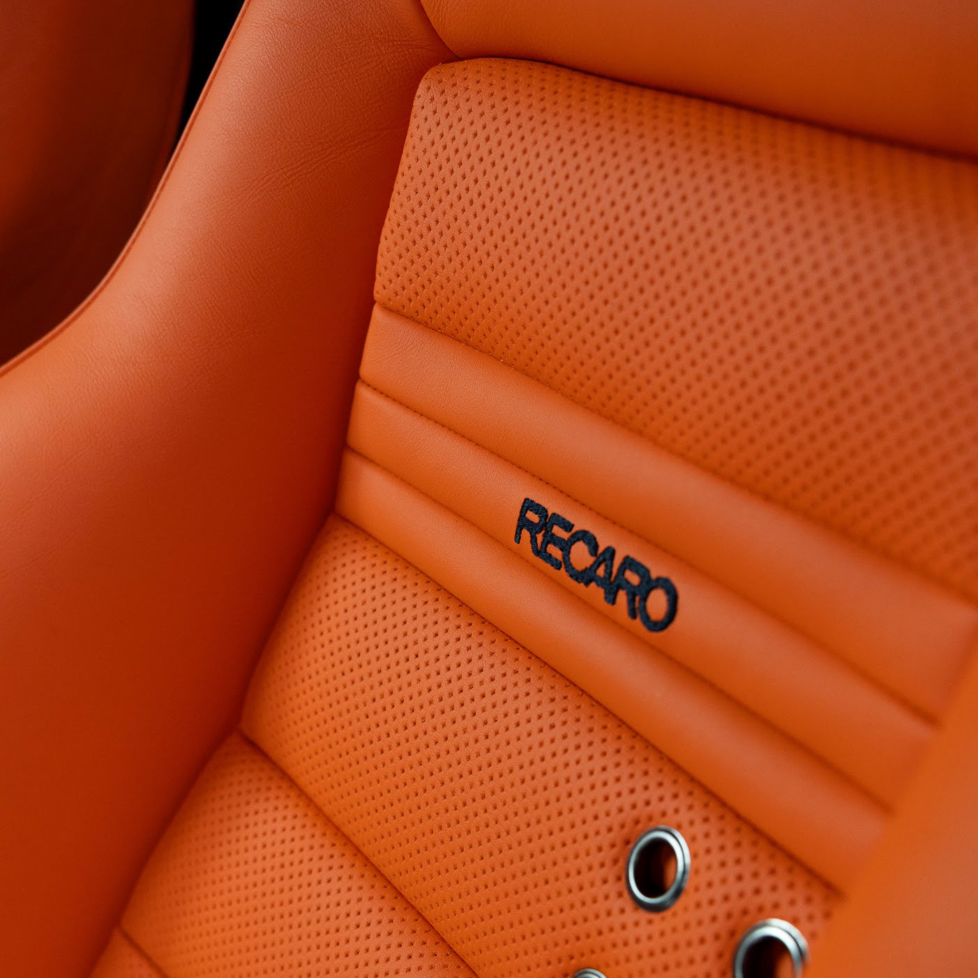 Close-up of Recaro seat with perforated leather_ Leather Cleaning Kit