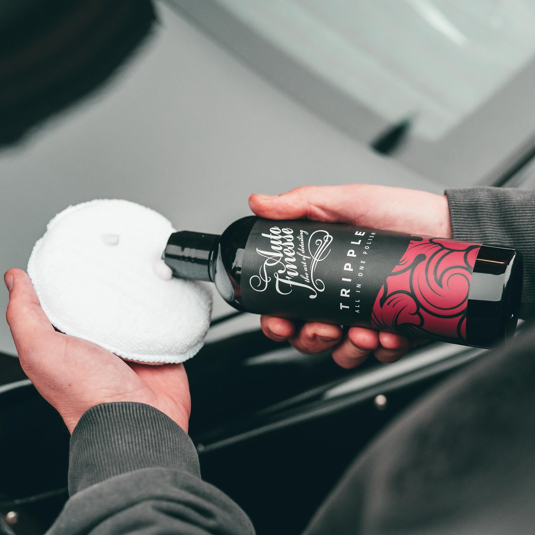 Car Polish on Microfibre Applicator