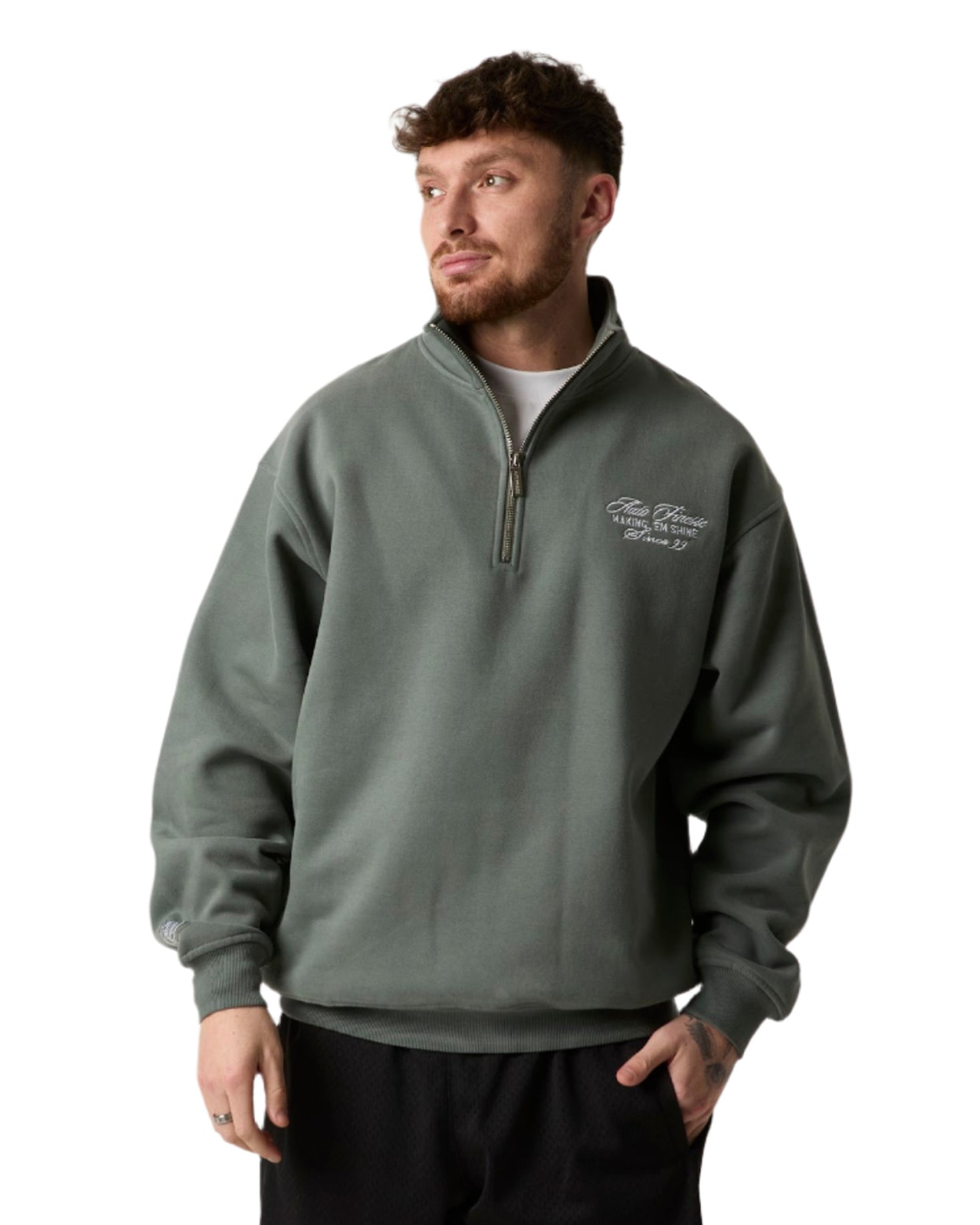 Making Em Shine 14zip_ Teal_ Man Wearing - Front