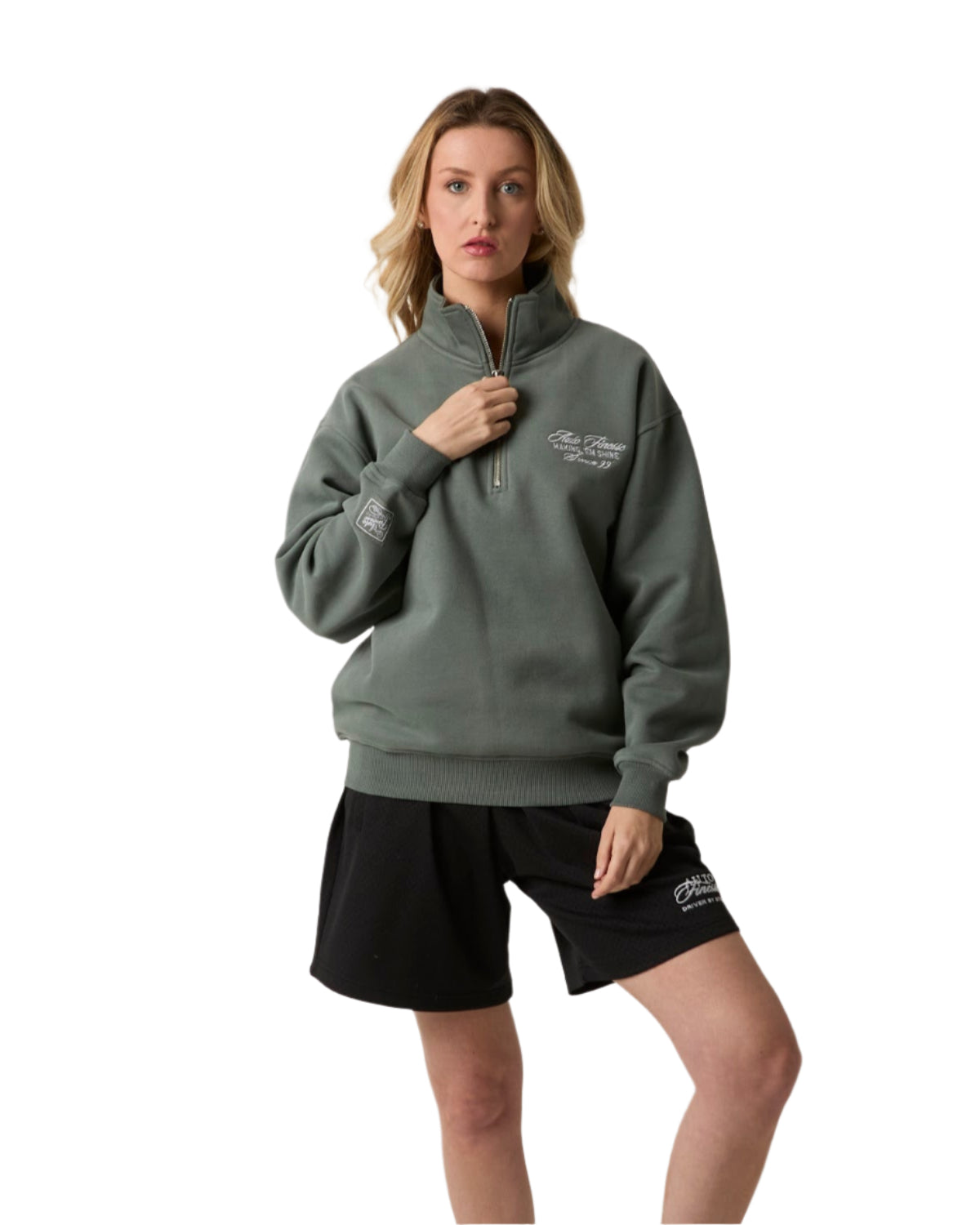 Making Em Shine 14zip_ Teal_ Woman Wearing - Front