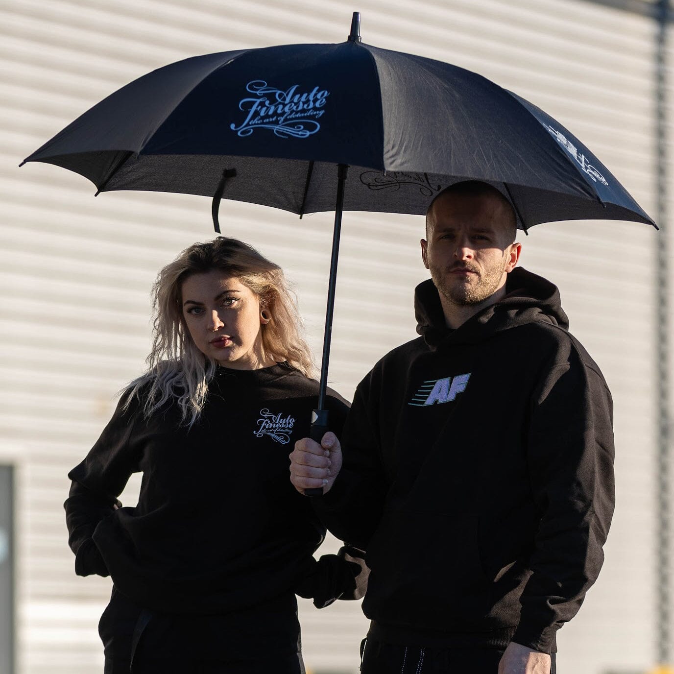 Man & Woman Using Large Auto Finesse Umbrella