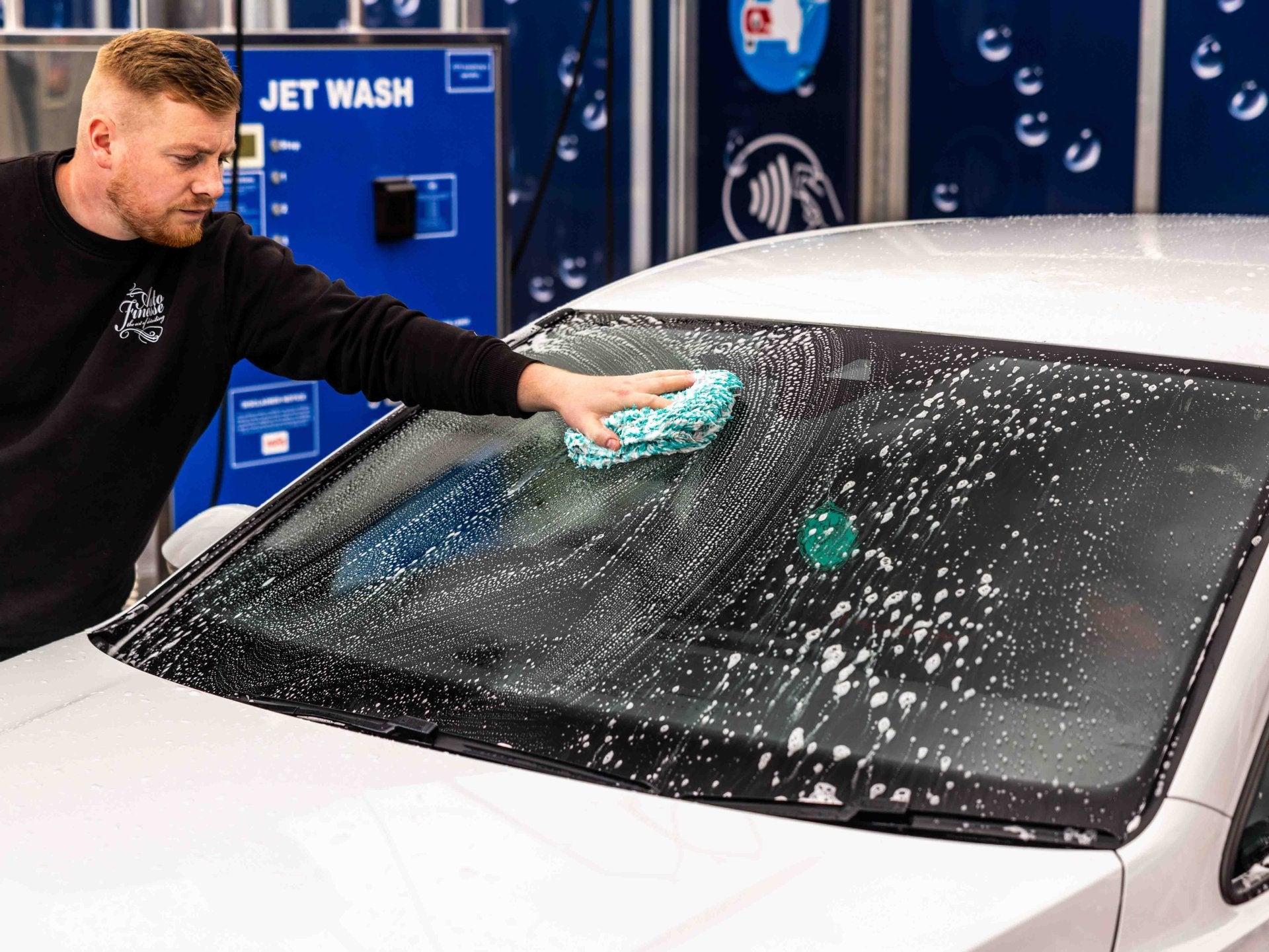 Car Glass Washing with Wash Mitt