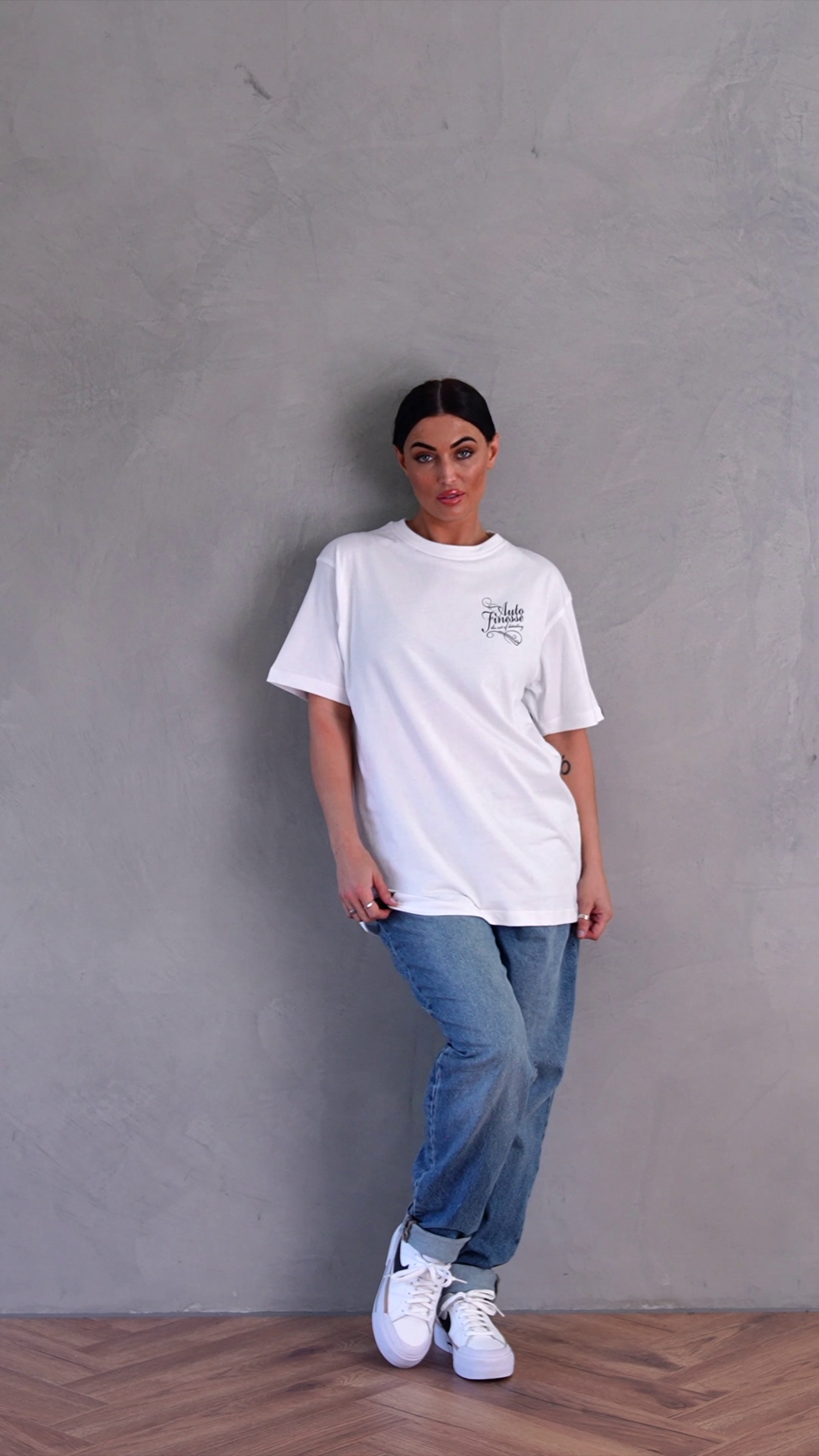 Detailers Signature T-Shirt White_ Woman Wearing